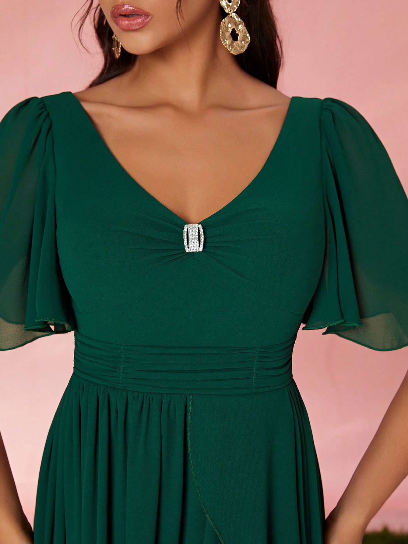 Leely Elegant V Neck Flounce Sleeve Party Dress