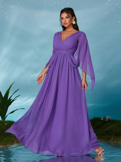 Leely Women's Elegant Sweetheart Cloak Sleeve Lace A-Line Dress