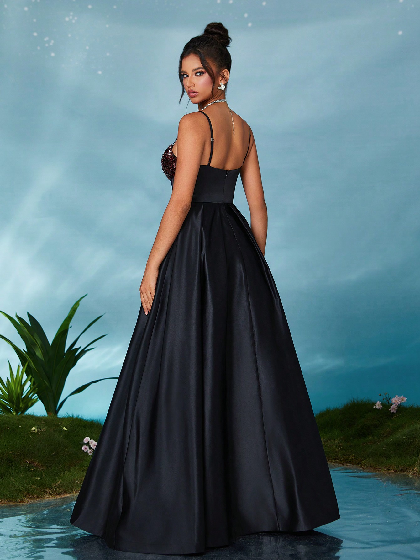 Leely Elegant Spaghetti Straps Sleeveless Party Dress