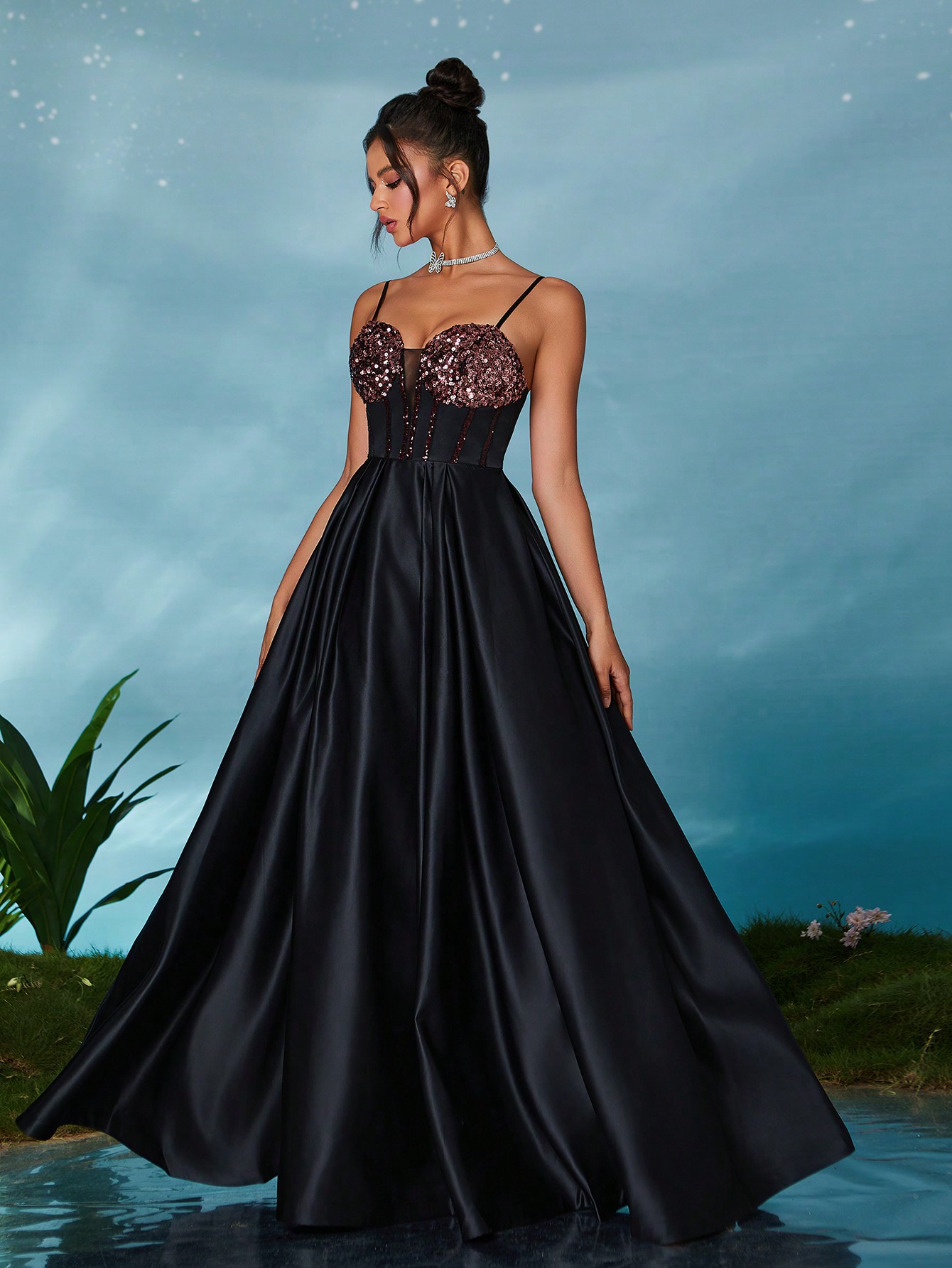 Leely Elegant Spaghetti Straps Sleeveless Party Dress