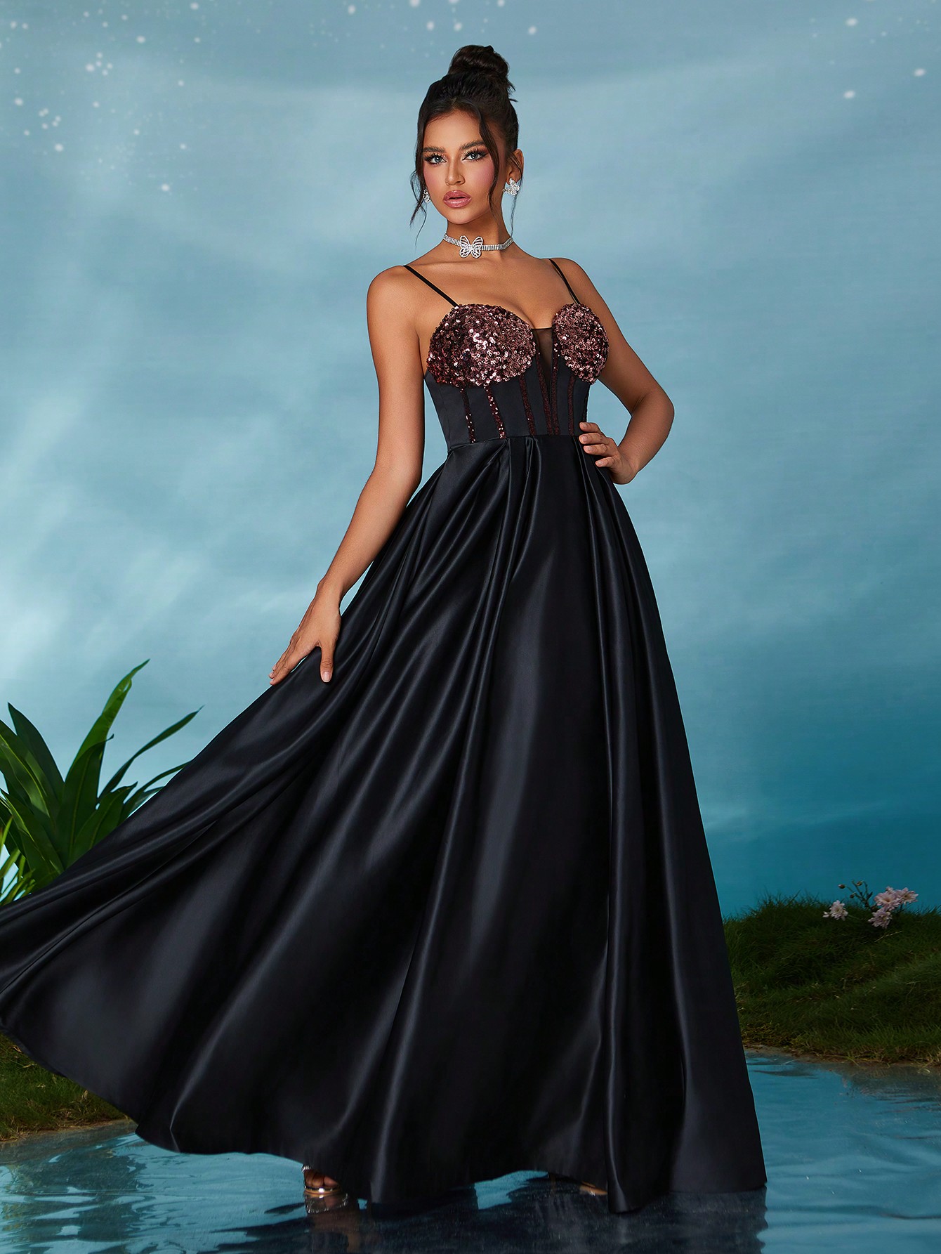 Leely Elegant Spaghetti Straps Sleeveless Party Dress