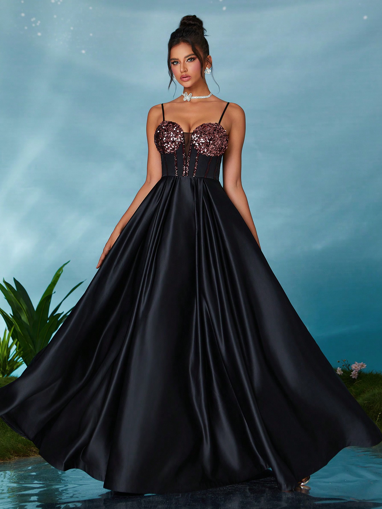 Leely Elegant Spaghetti Straps Sleeveless Party Dress