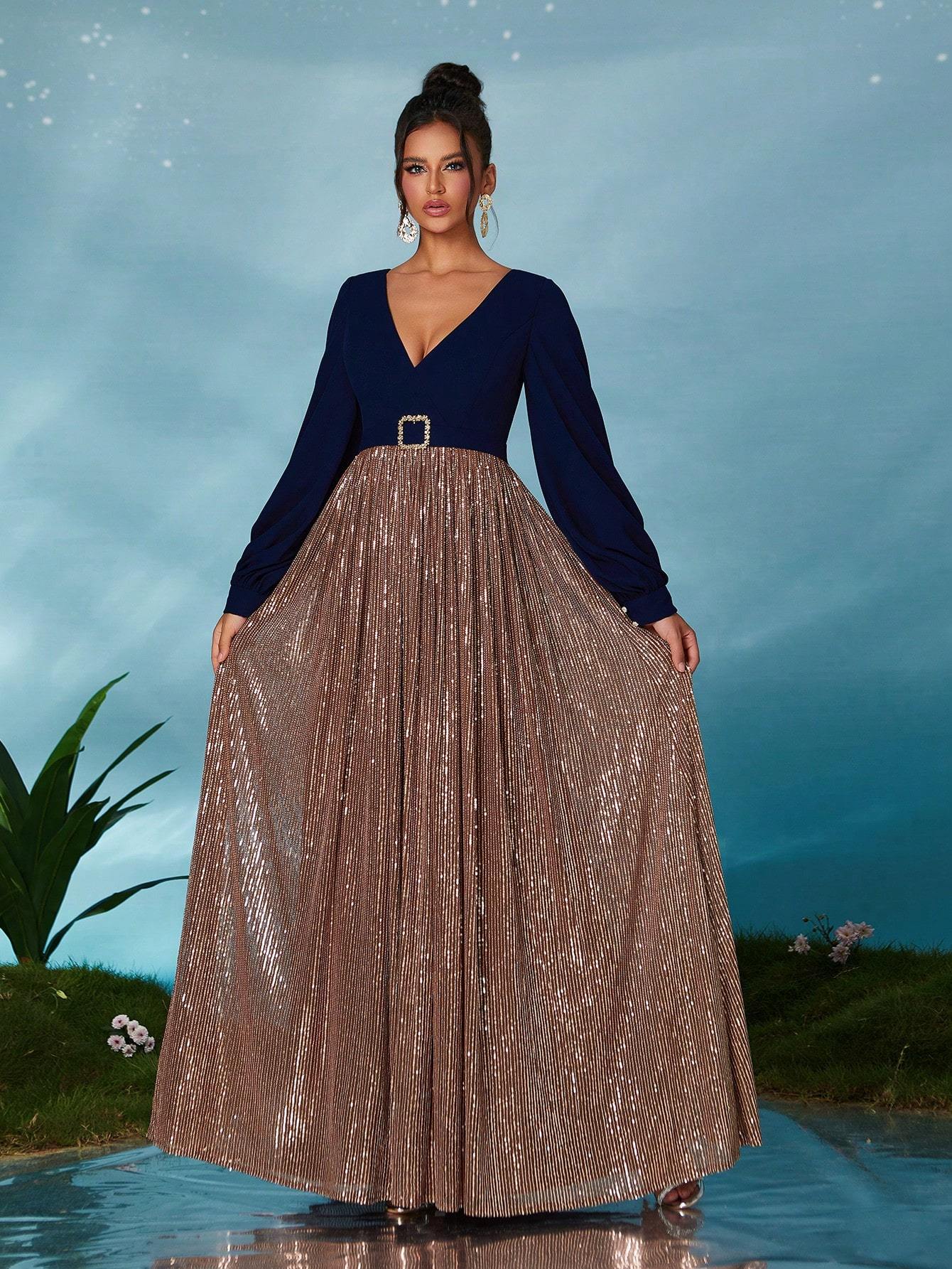 Leely Elegant V Neck Bishop Sleeve Prom Dress