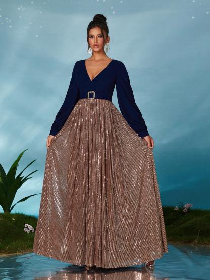 Leely Elegant V Neck Bishop Sleeve Prom Dress
