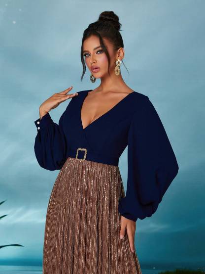 Leely Elegant V Neck Bishop Sleeve Prom Dress