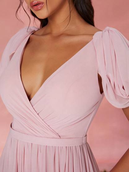 Leely Elegant V Neck Cap Sleeve Party Dress