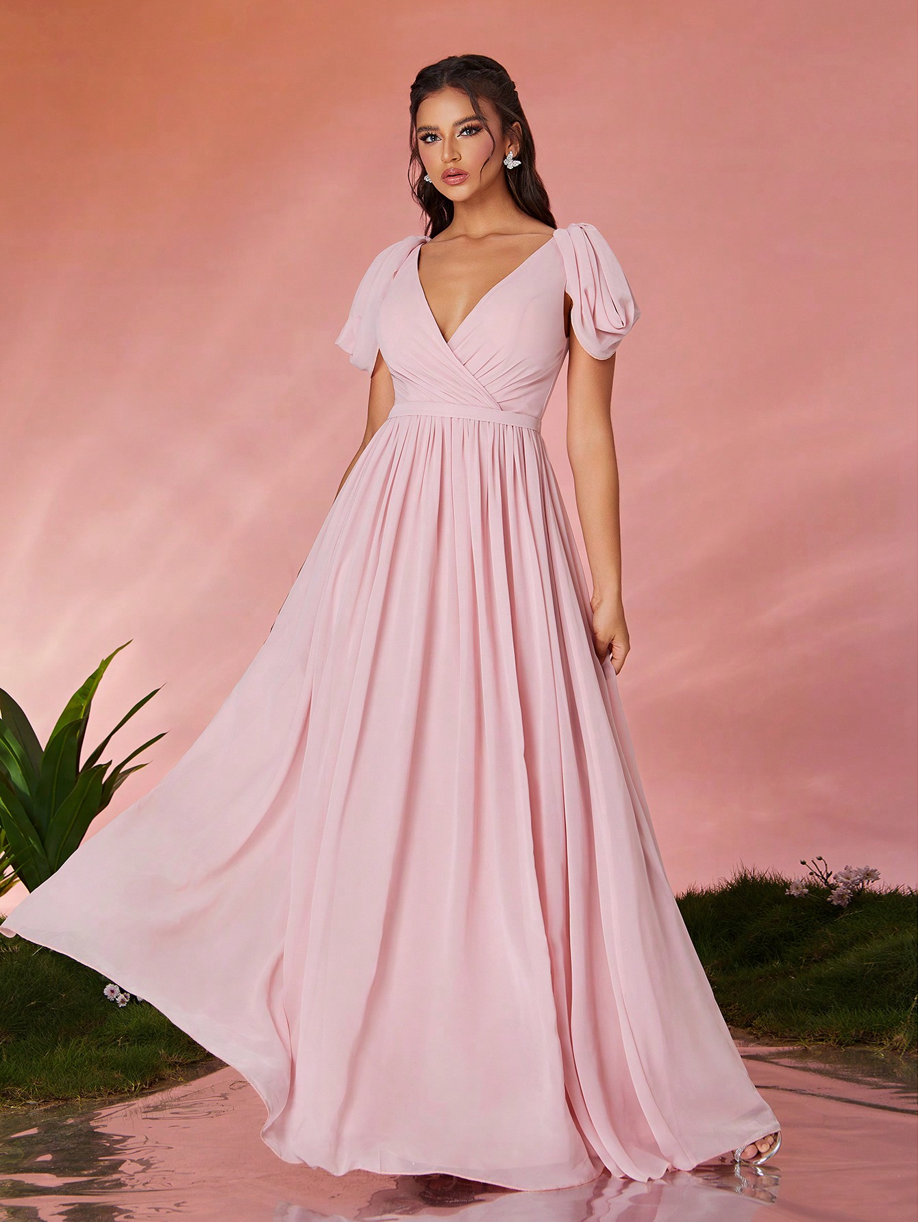 Leely Elegant V Neck Cap Sleeve Party Dress