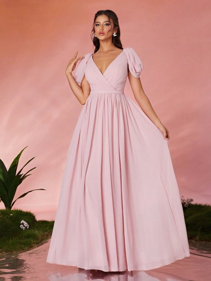 Leely Elegant V Neck Cap Sleeve Party Dress