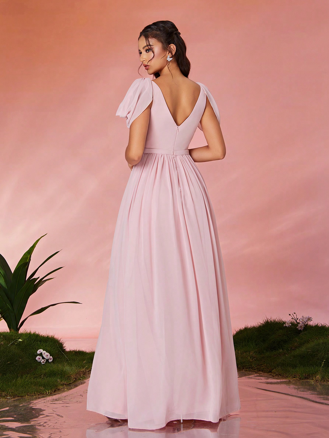 Leely Elegant V Neck Cap Sleeve Party Dress