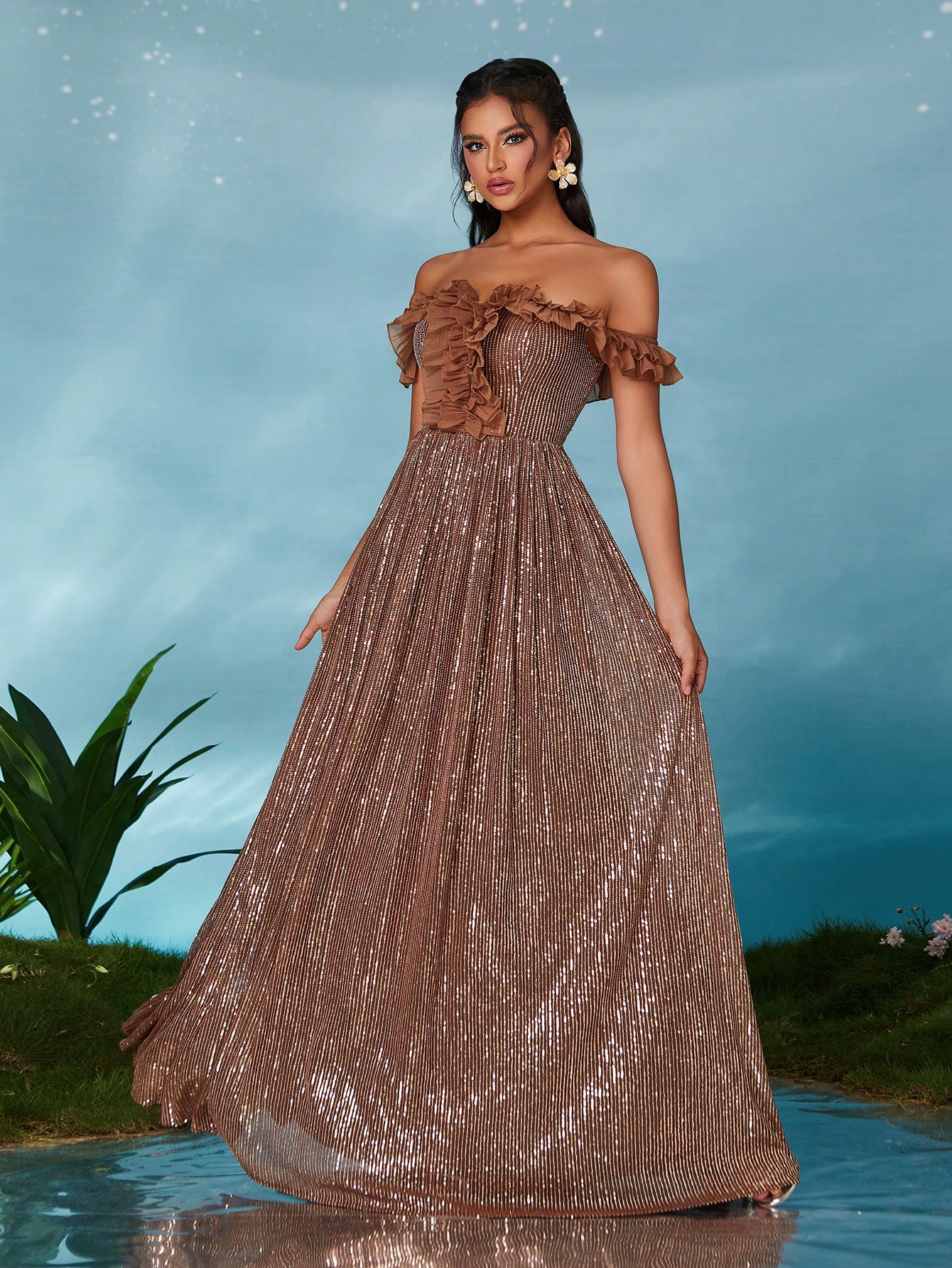 Leely Elegant Off The Shoulder Sleeveless Party Dress