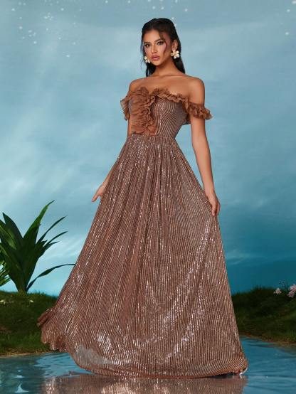 Leely Elegant Off The Shoulder Sleeveless Party Dress