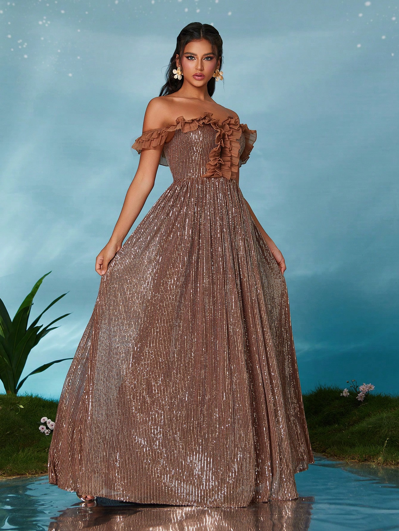 Leely Elegant Off The Shoulder Sleeveless Party Dress