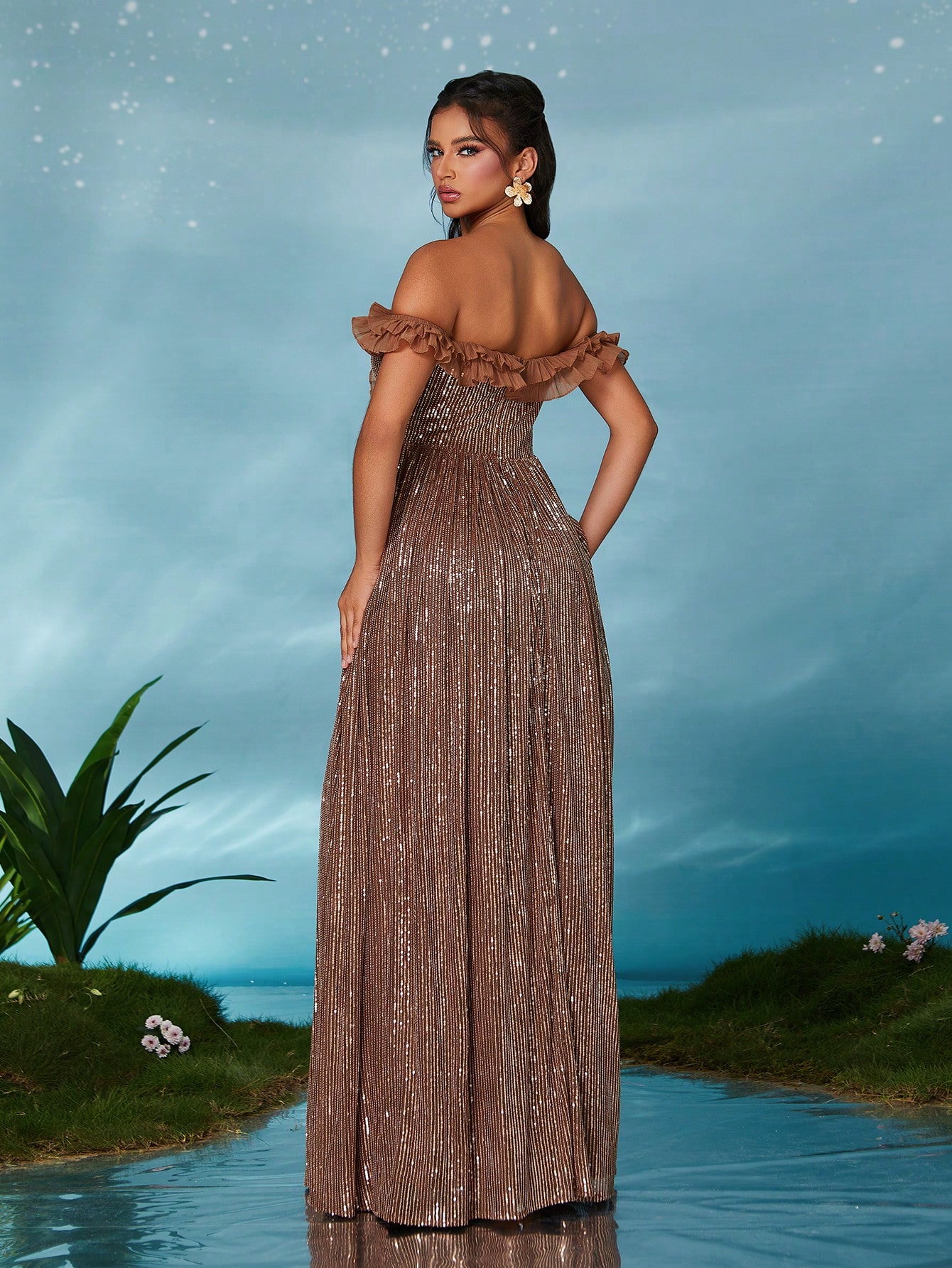 Leely Elegant Off The Shoulder Sleeveless Party Dress