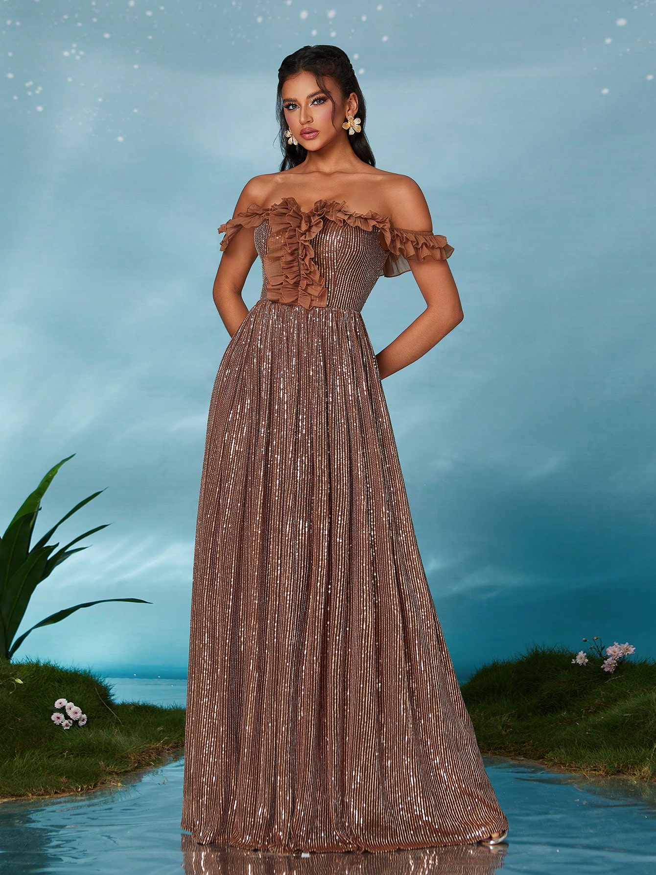 Leely Elegant Off The Shoulder Sleeveless Party Dress