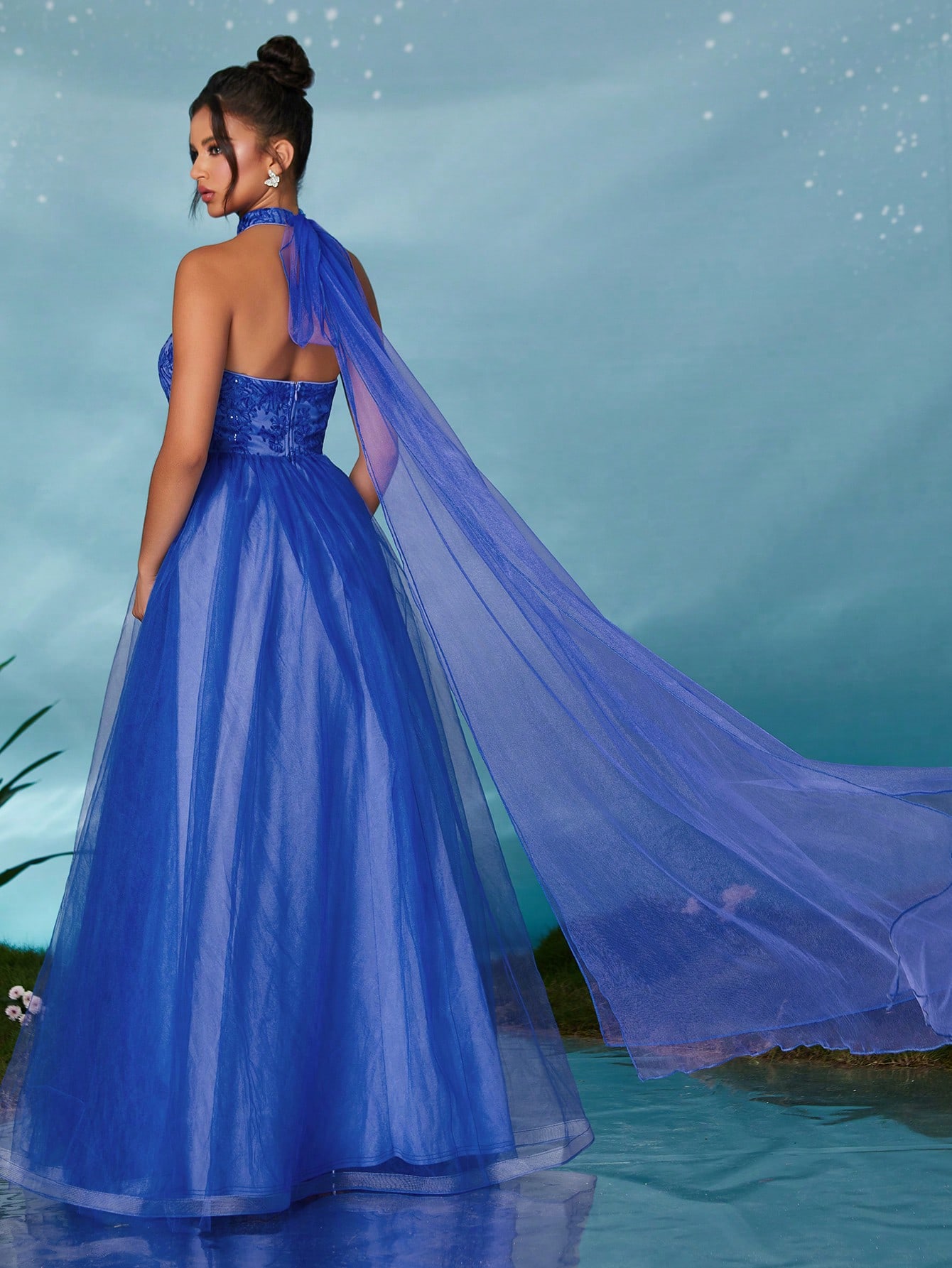 Leely Elegant Strapless Sleeveless Tulle Party Dress