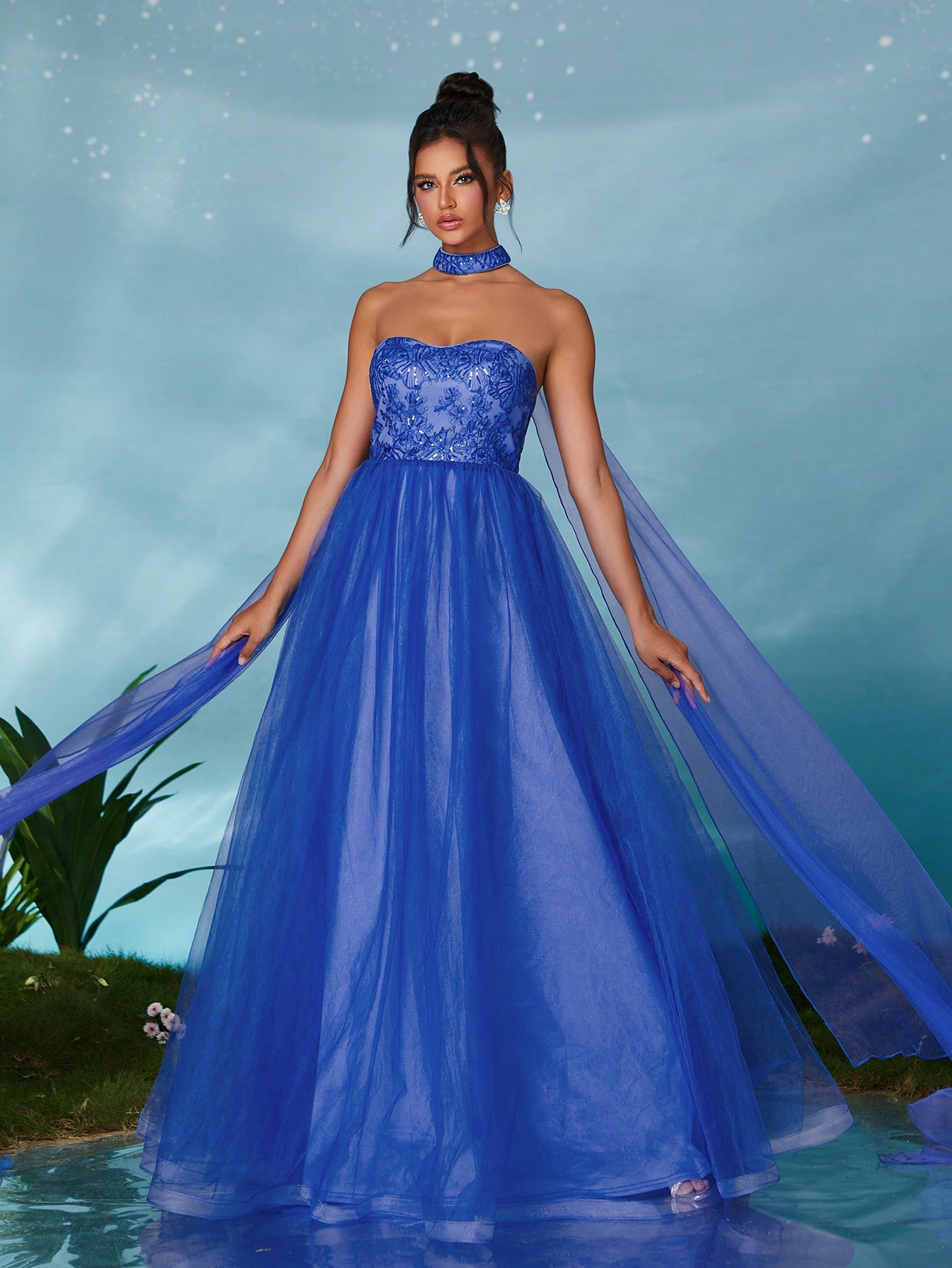 Leely Elegant Strapless Sleeveless Tulle Party Dress