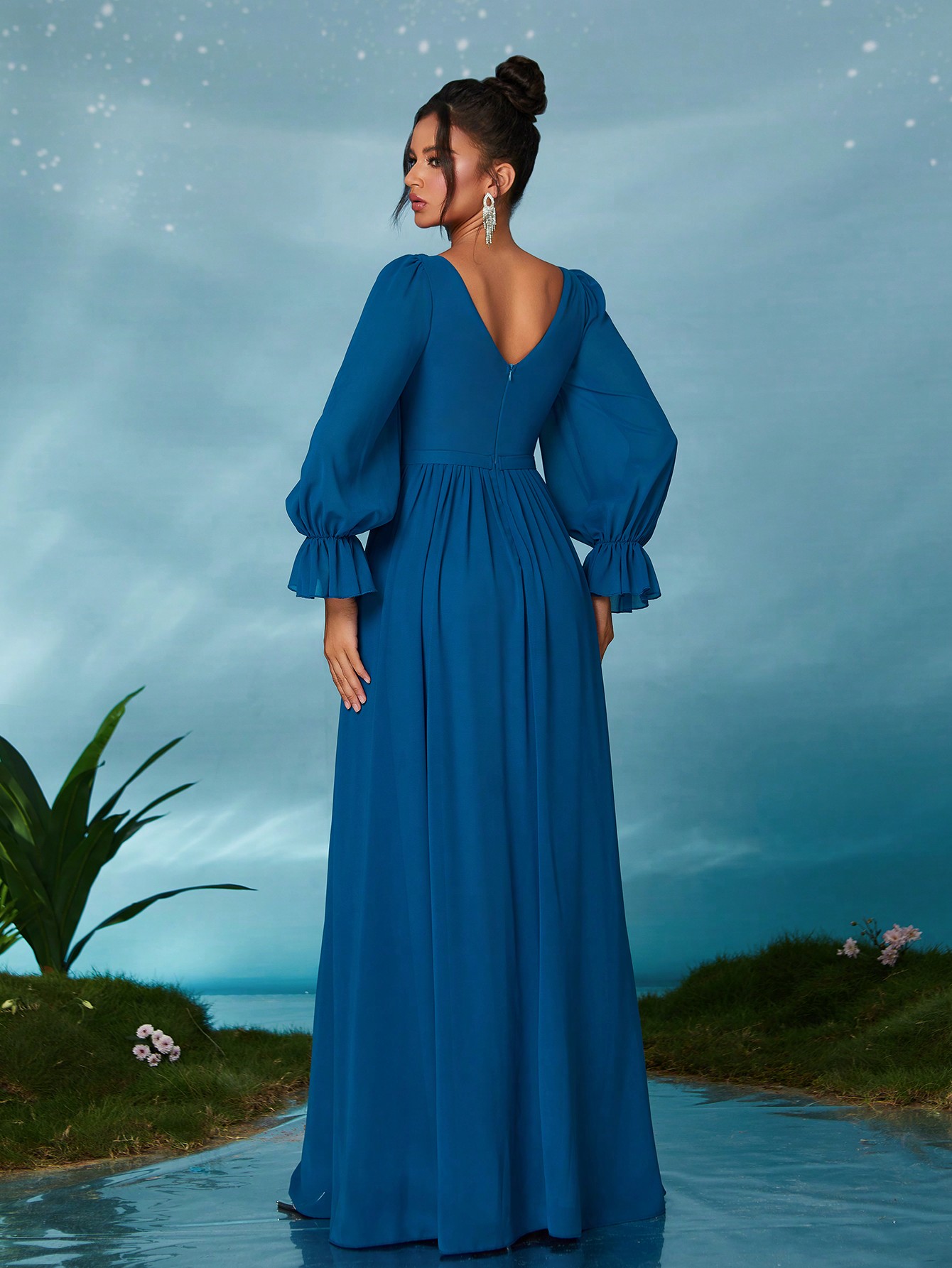 Leely Elegant Round Neck Bishop Sleeve Party Dress