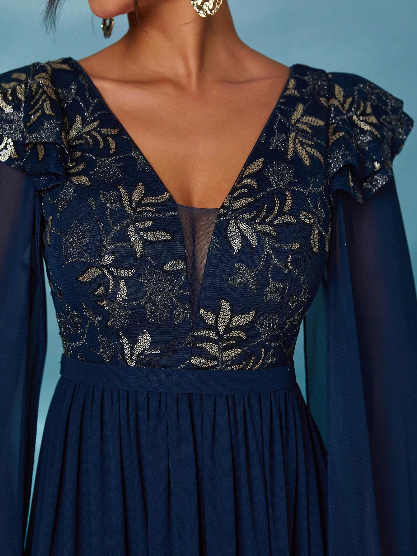 Leely Elegant V Neck Extra-Long Sleeve Party Dress