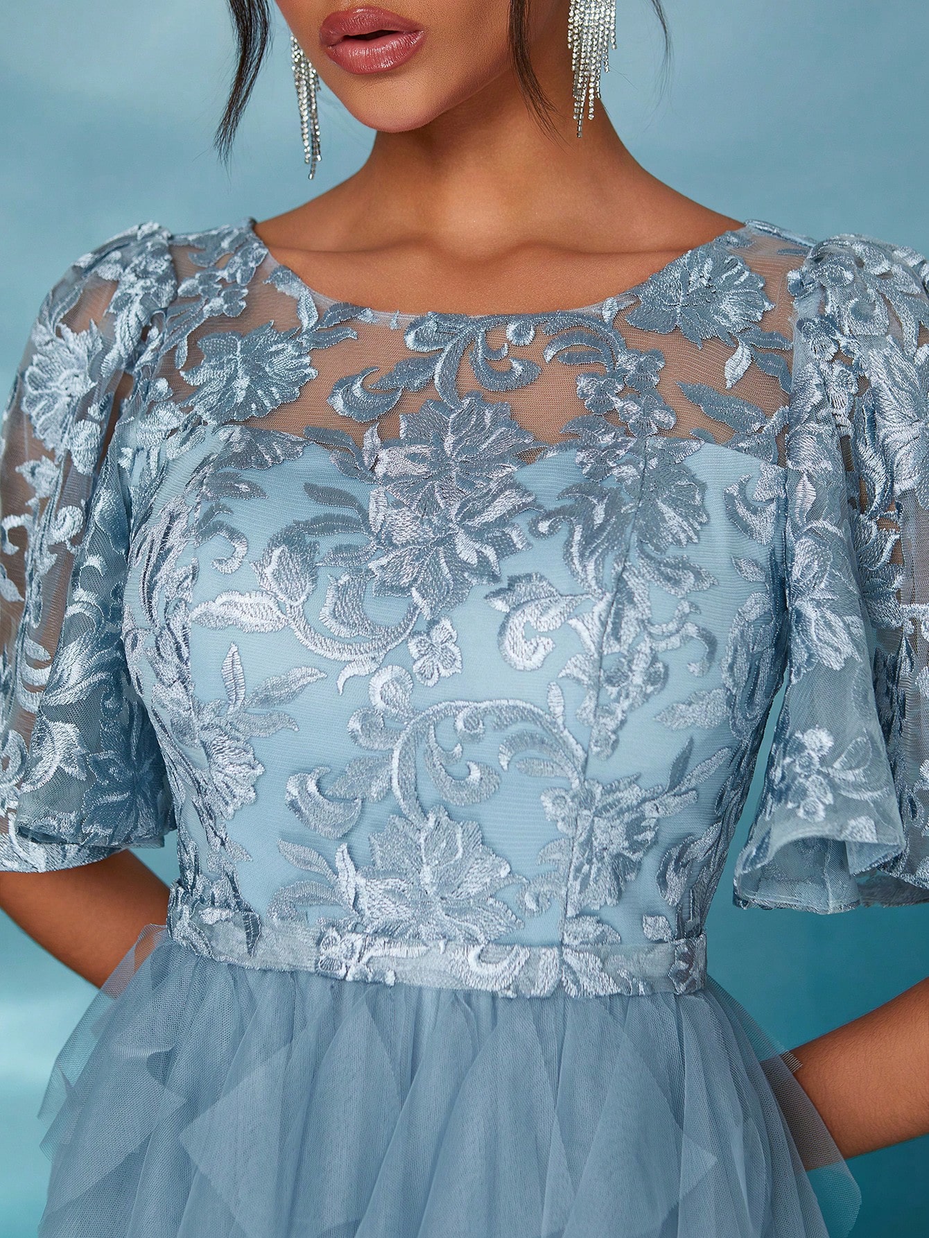 Leely Elegant Round Neck Flounce Sleeve Party Dress