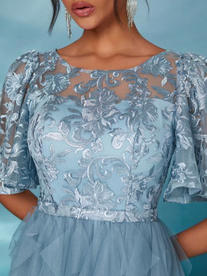 Leely Elegant Round Neck Flounce Sleeve Party Dress