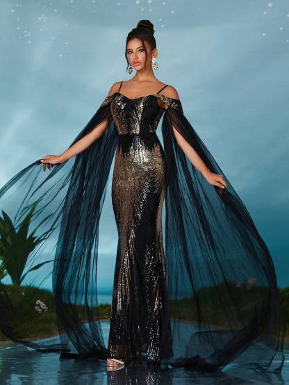 Leely Elegant Spaghetti Straps Cold Shoulder Prom Dress