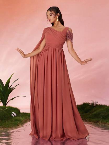 Leely Women's Elegant Asymmetrical Neck Prom Dress