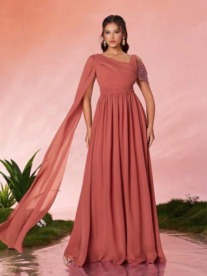 Leely Women's Elegant Sweetheart Cloak Sleeve Lace A-Line Dress