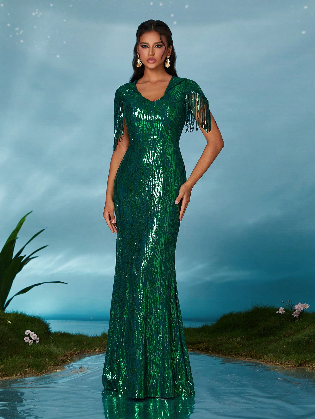 Leely Elegant V Neck Cap Sleeve Party Dress