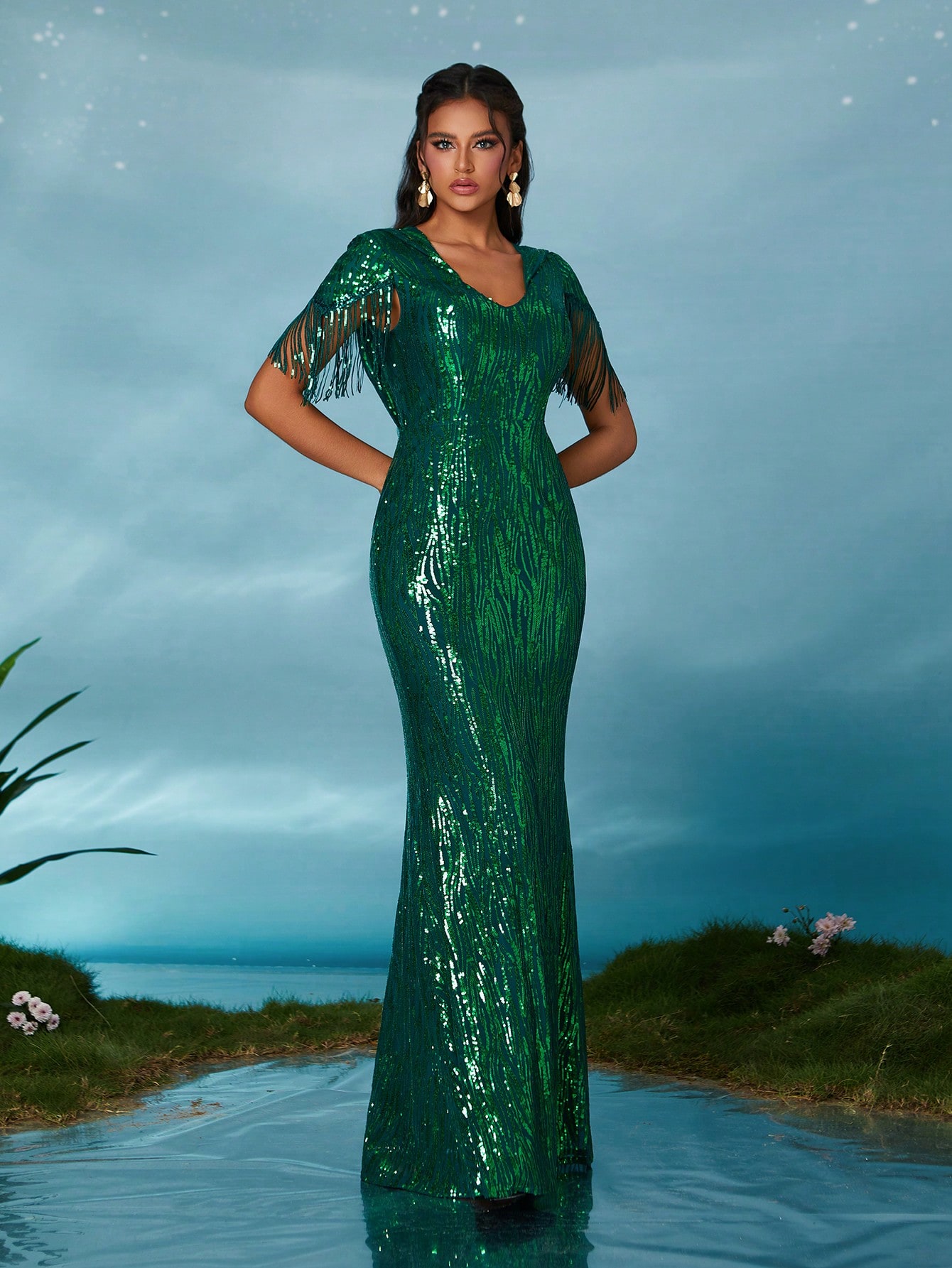 Leely Elegant V Neck Cap Sleeve Party Dress