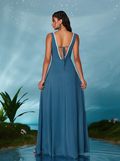 Leely Elegant V Neck Sleeveless Party Dress