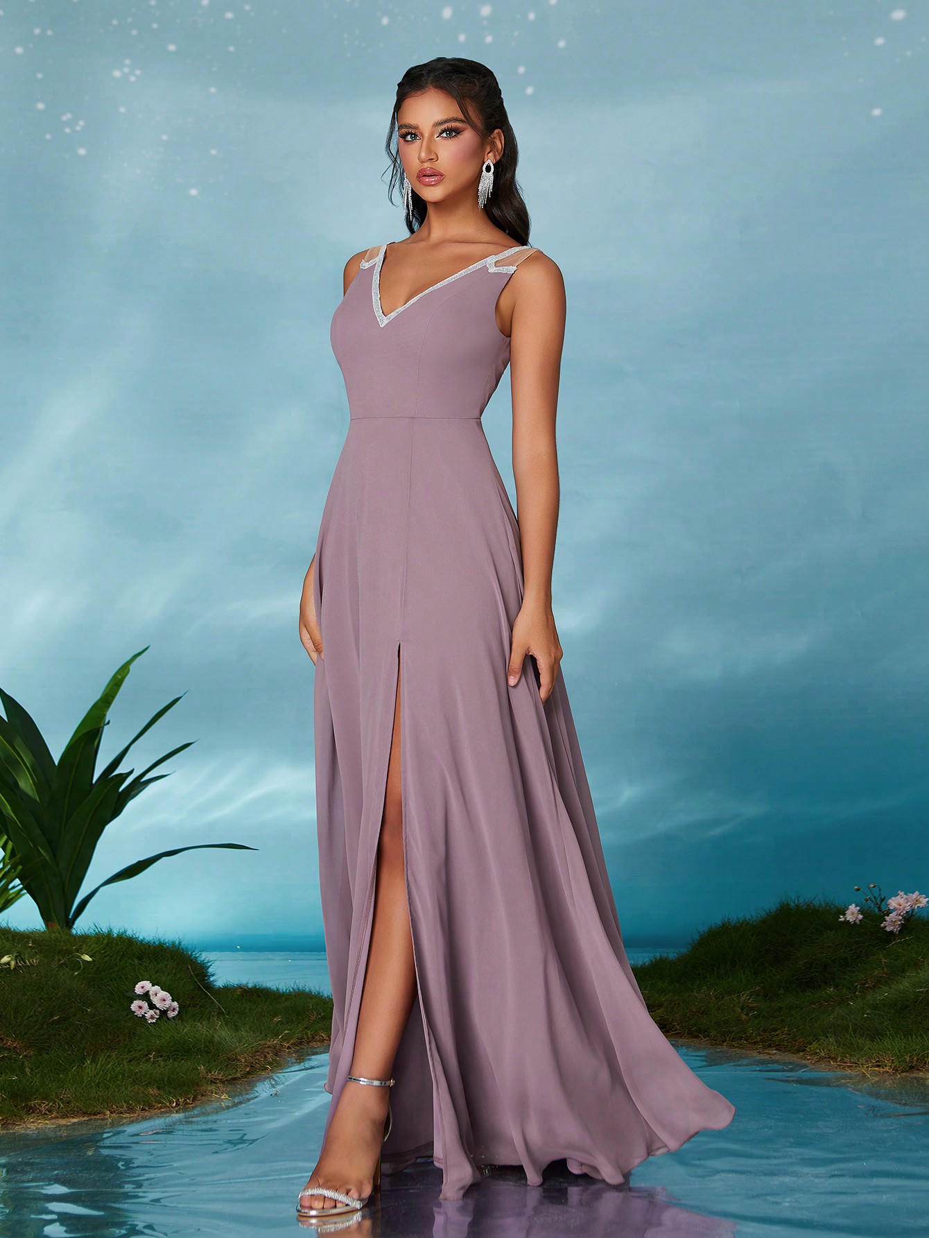 Leely Elegant V Neck Sleeveless Party Dress