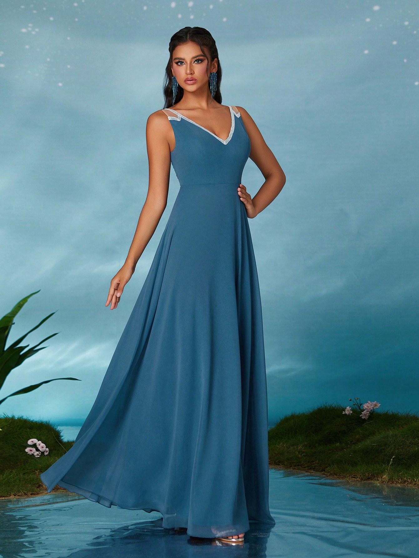 Leely Elegant V Neck Sleeveless Party Dress