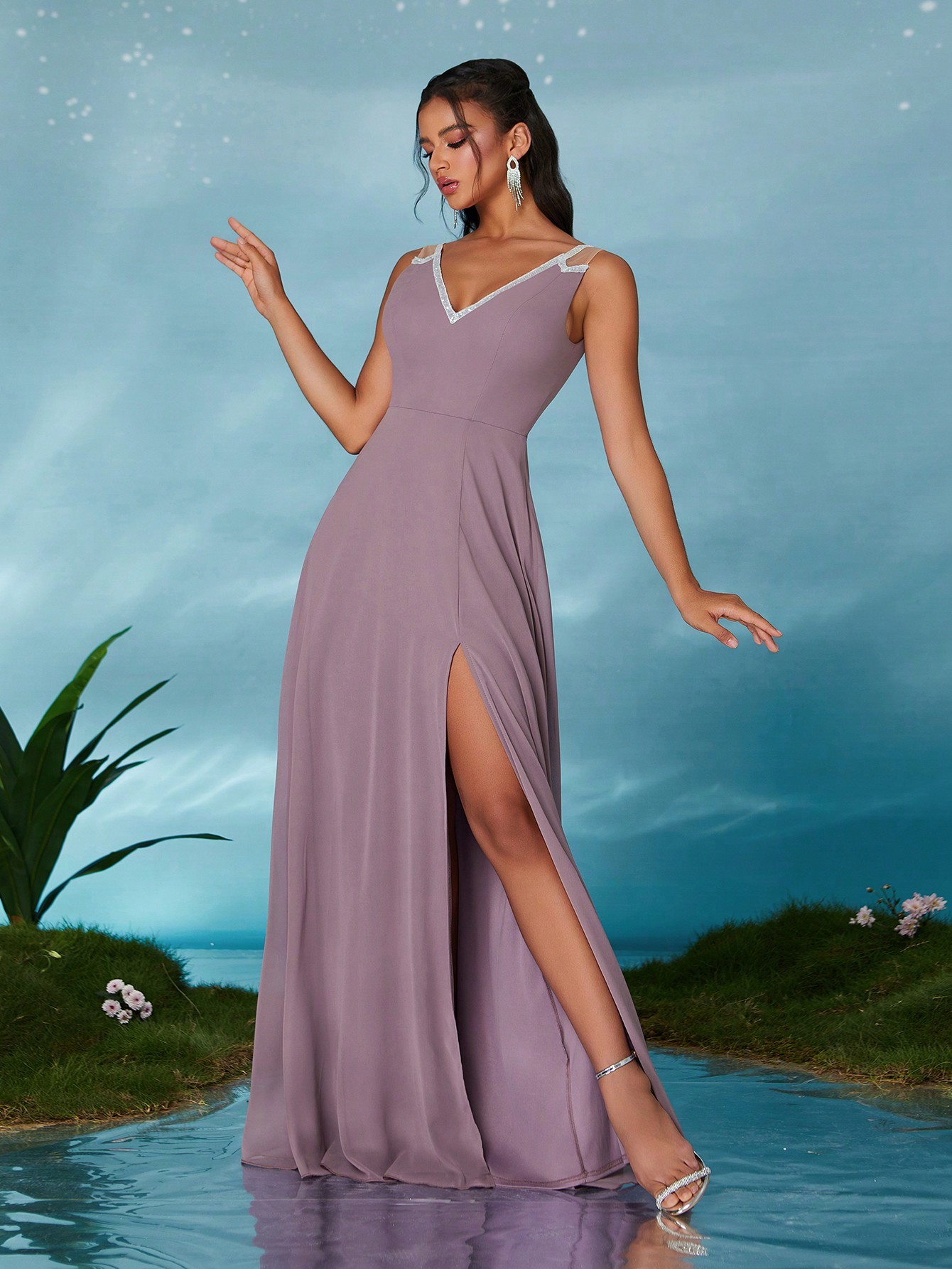Leely Elegant V Neck Sleeveless Party Dress