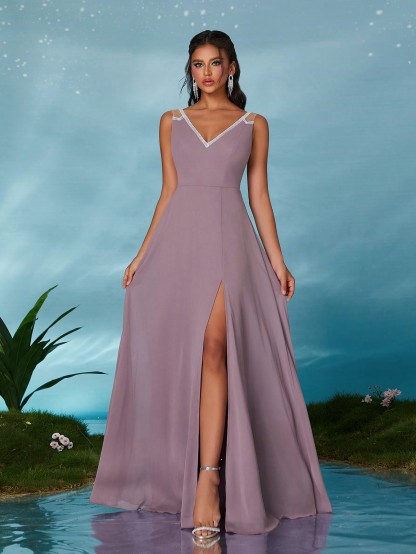 Leely Elegant V Neck Sleeveless Party Dress
