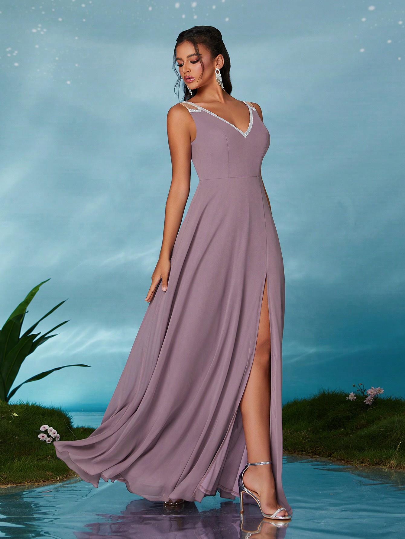 Leely Elegant V Neck Sleeveless Party Dress