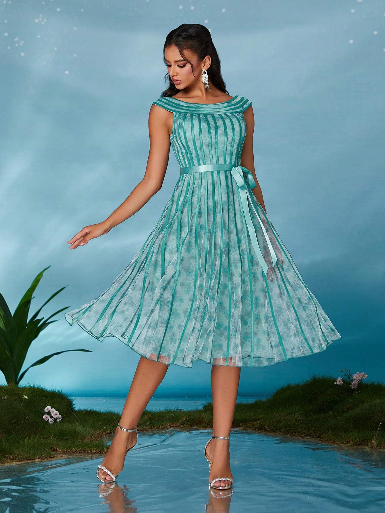 Leely Elegant Round Neck Sleeveless Pleated Party Dress