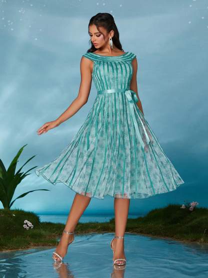 Leely Elegant Round Neck Sleeveless Pleated Party Dress