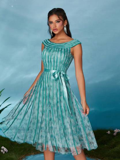 Leely Elegant Round Neck Sleeveless Pleated Party Dress