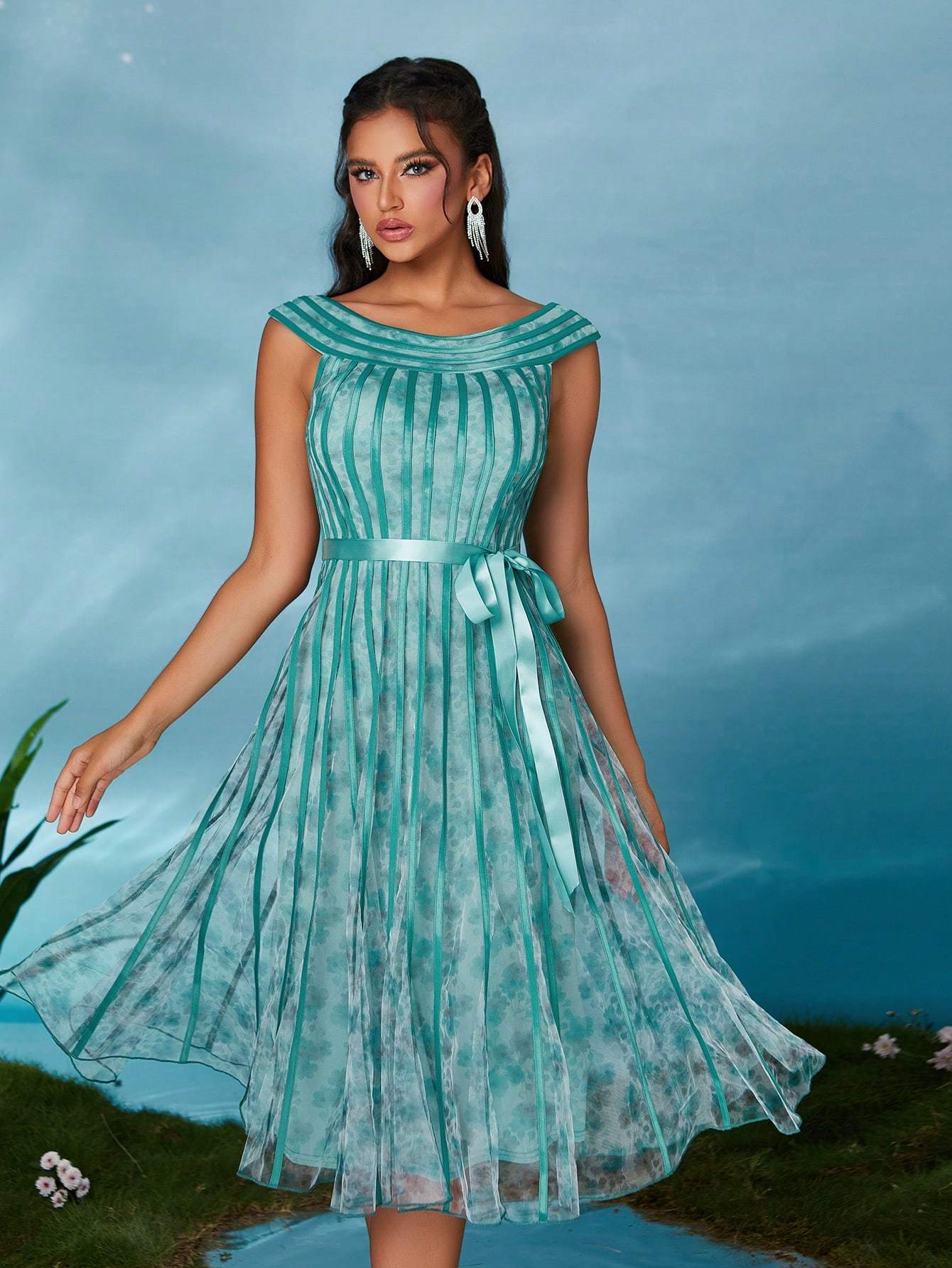 Leely Elegant Round Neck Sleeveless Pleated Party Dress