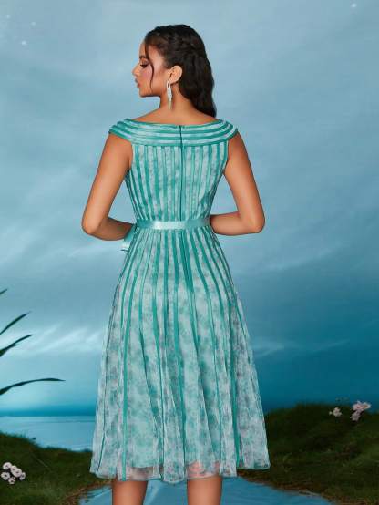 Leely Elegant Round Neck Sleeveless Pleated Party Dress