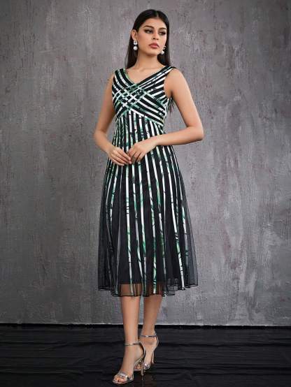 Leely Elegant V Neck Sleeveless Party Dress