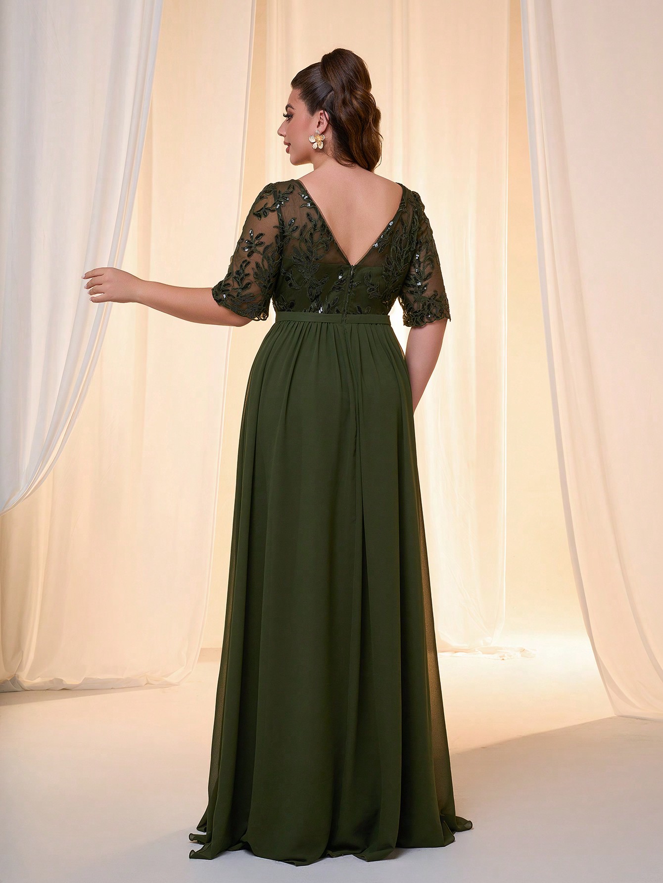 Leely Plus Women's Elegant V Neck Half Sleeve Party Dresses