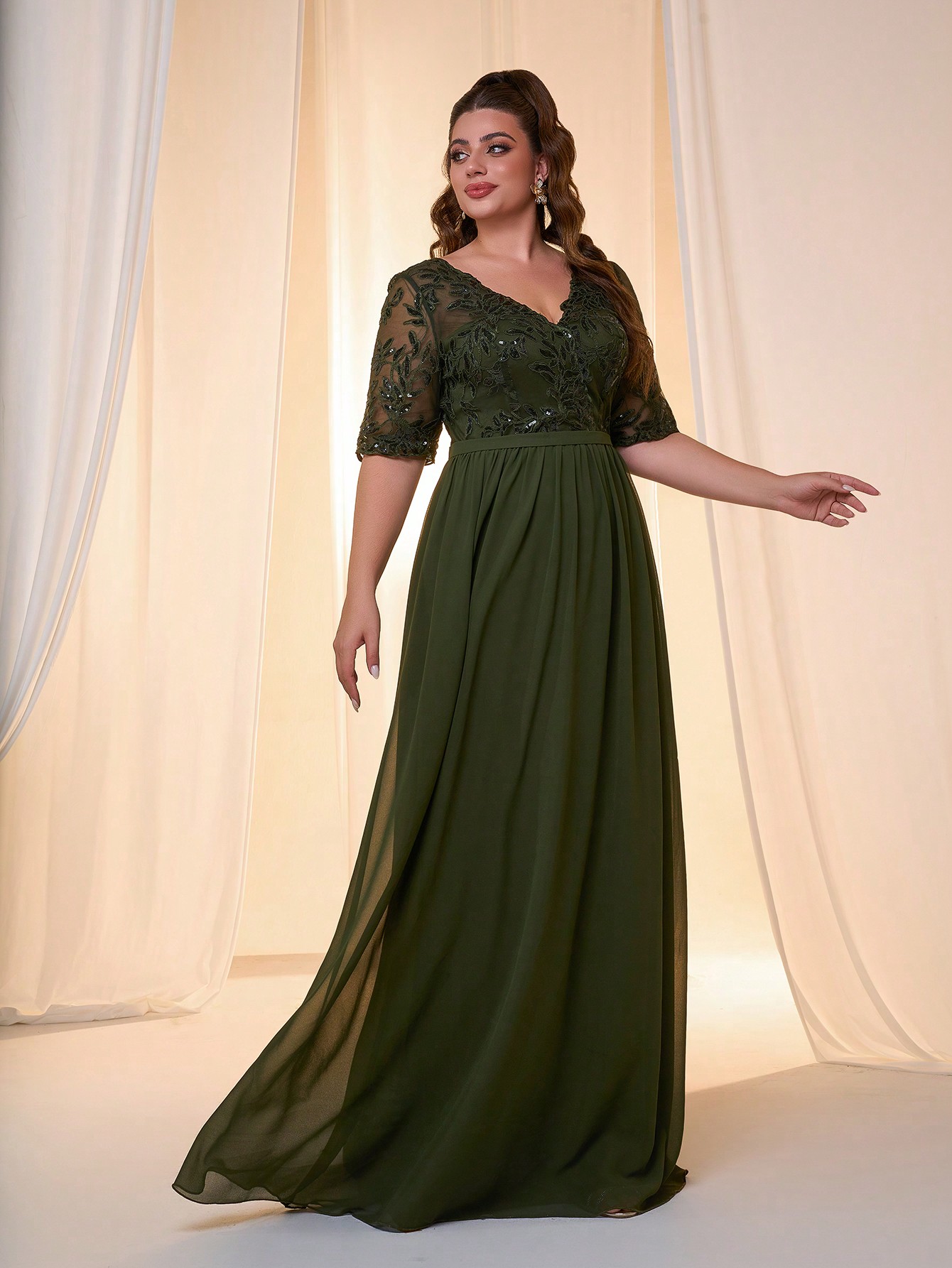 Leely Plus Women's Elegant V Neck Half Sleeve Party Dresses