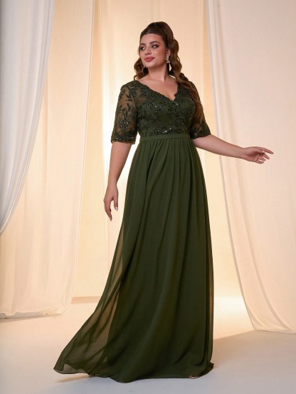 Leely Women's Elegant Sweetheart Cloak Sleeve Lace A-Line Dress