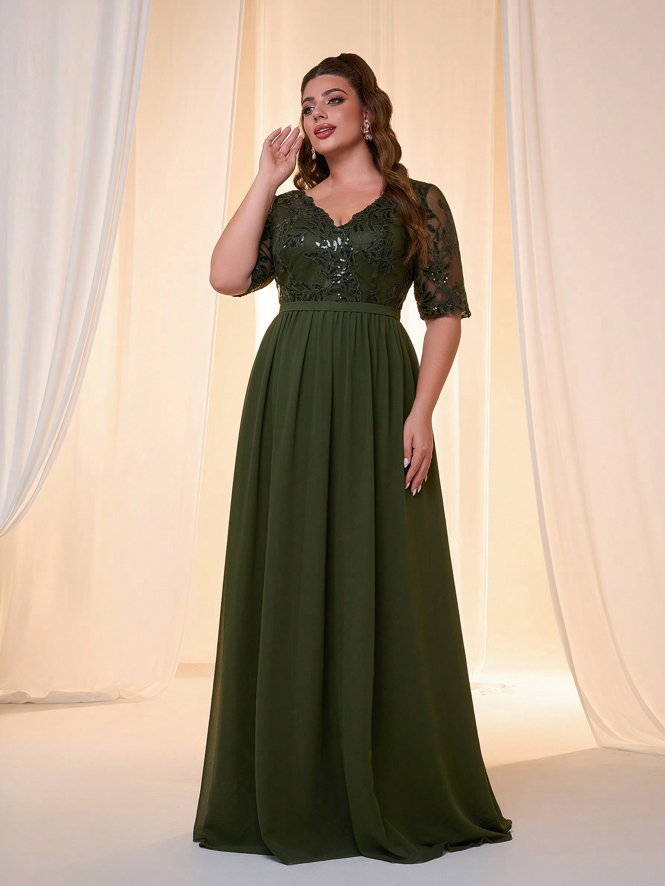 Leely Plus Women's Elegant V Neck Half Sleeve Party Dresses