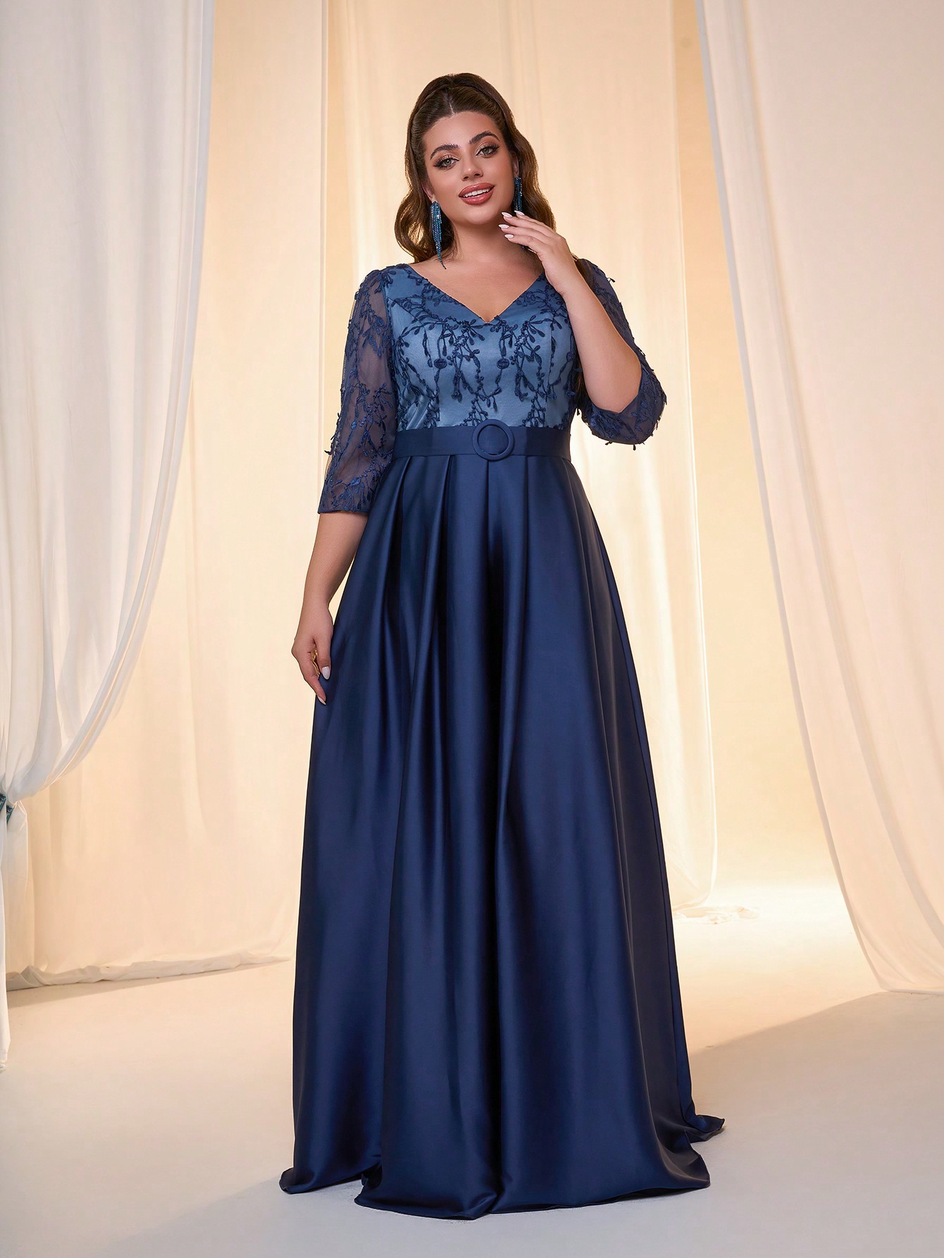Leely Plus Women's Elegant V Neck Party Dress