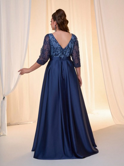 Leely Plus Women's Elegant V Neck Party Dress