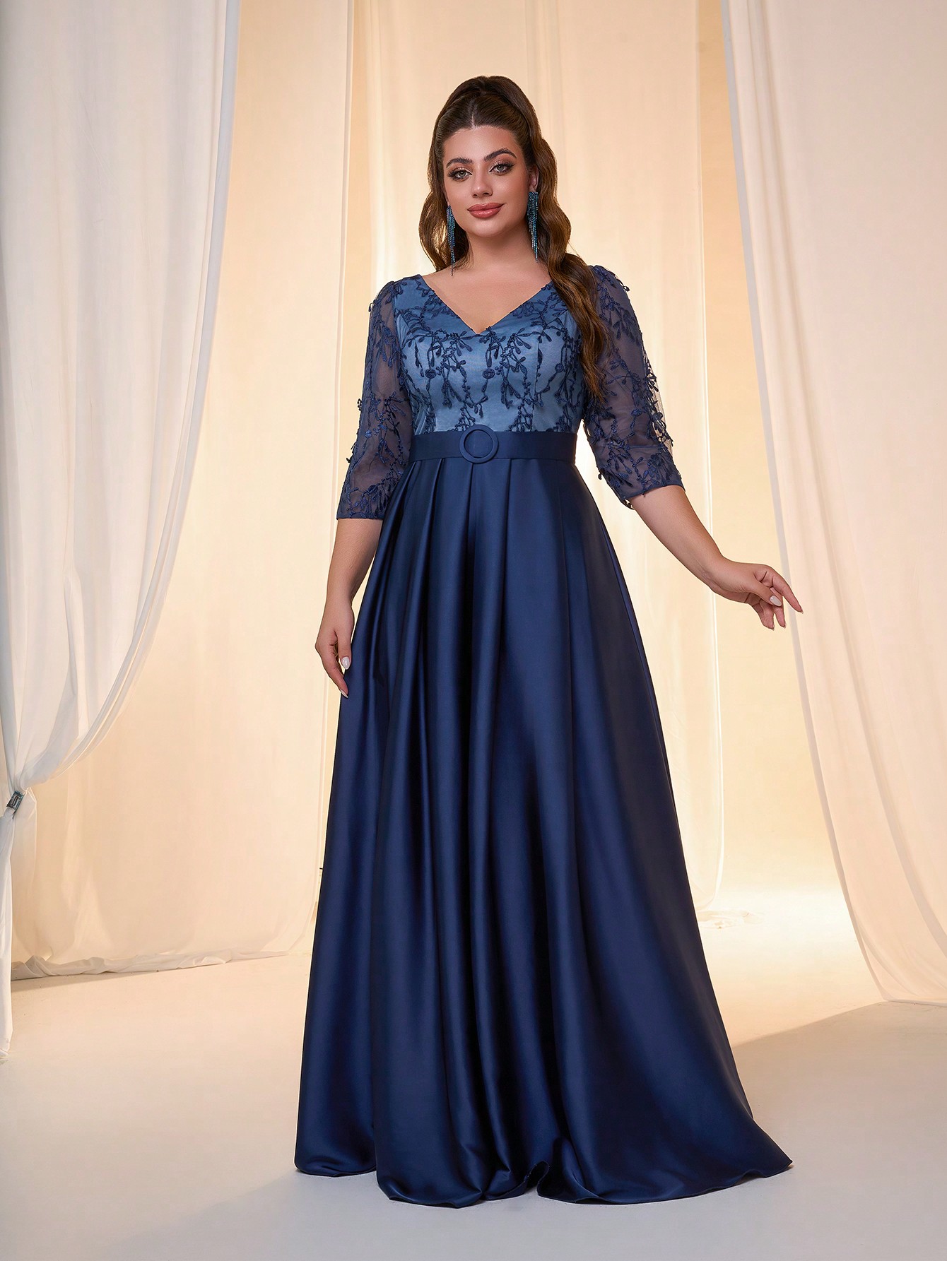 Leely Plus Women's Elegant V Neck Party Dress