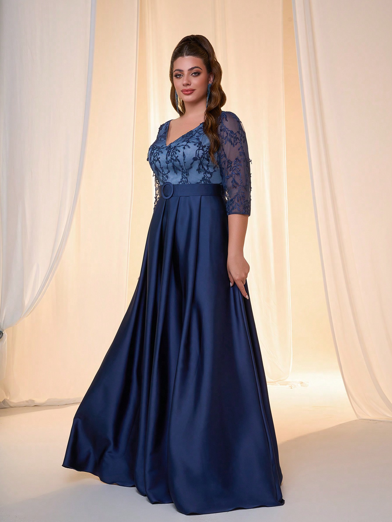 Leely Plus Women's Elegant V Neck Party Dress
