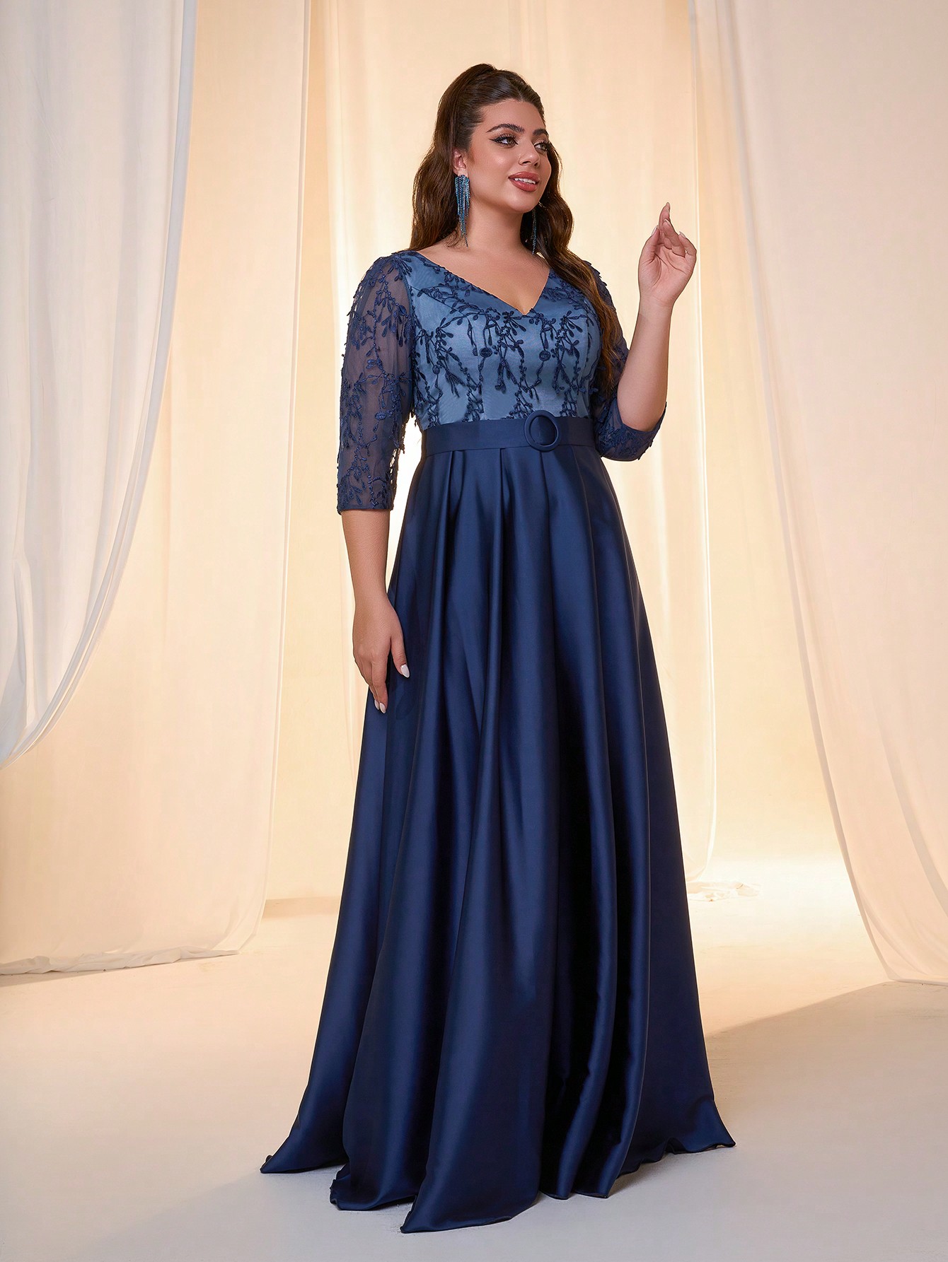 Leely Plus Women's Elegant V Neck Party Dress